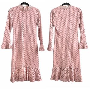 Pink Lace Dress Long Sleeve Midi